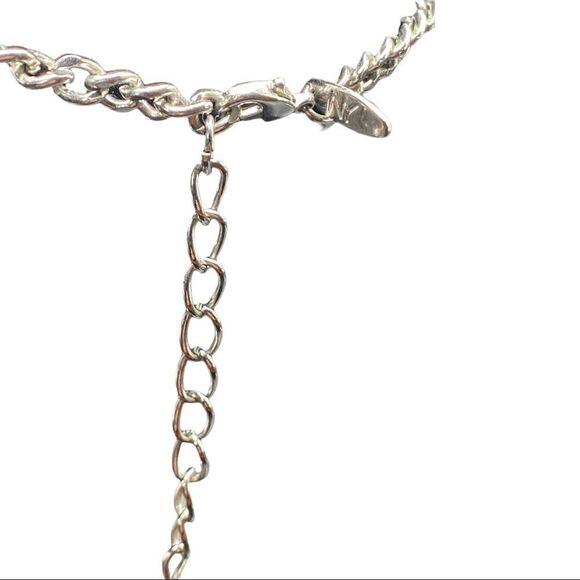 NY & Co Spun Glass with yellow striping TearDrop emerald shape Bib Necklace - Picture 7 of 8